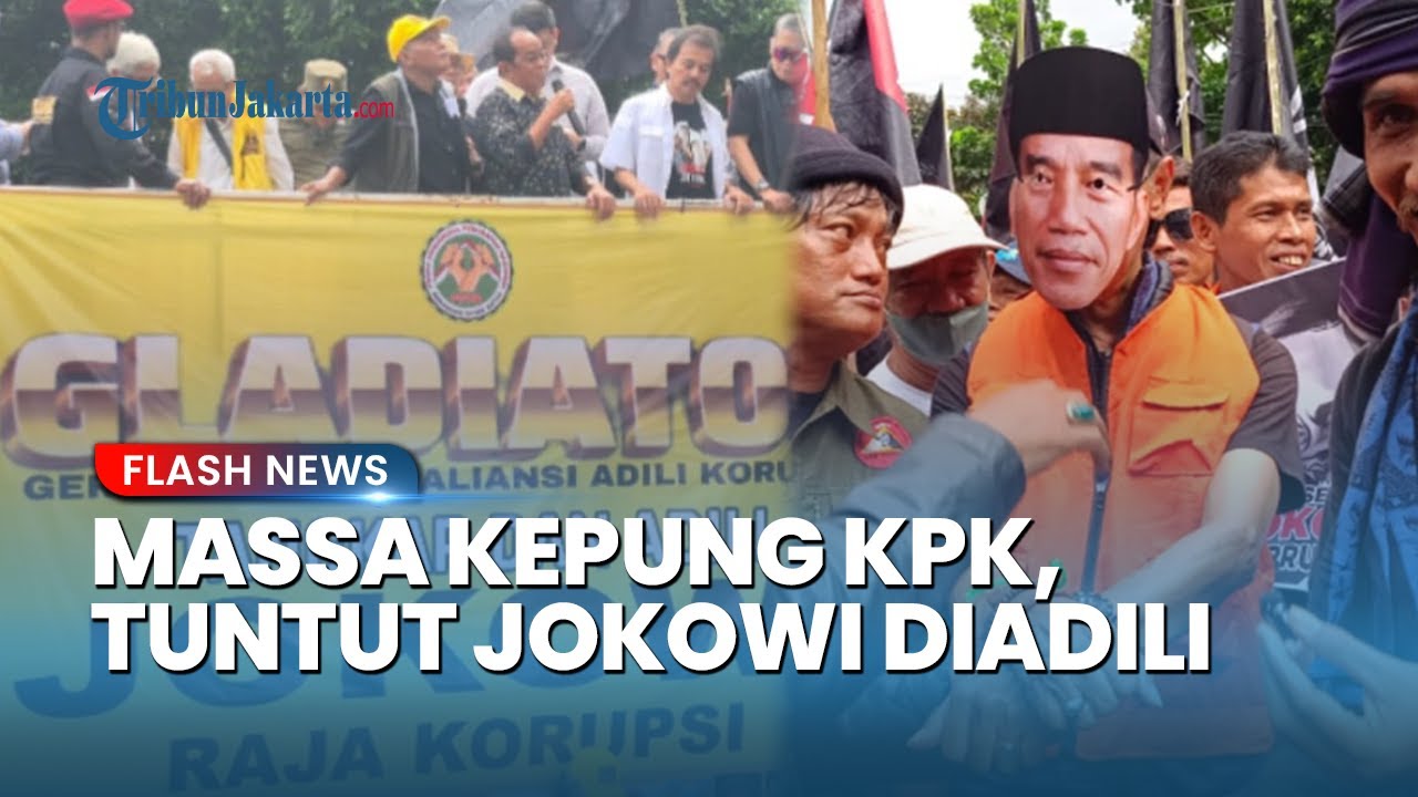 Ribuan Massa Kepung KPK Tuntut Jokowi Diadili dengan Poster Eks Presiden Pakai Rompi Oranye