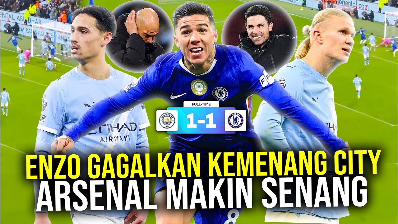 Youtube Thumnail image of : GOL MENIT AKHIR ENZO FERNANDEZ BIKIN PEP GIGIT JARI! MAN CITY GAGAL MENANG ARSENAL SEMAKIN SENANG
