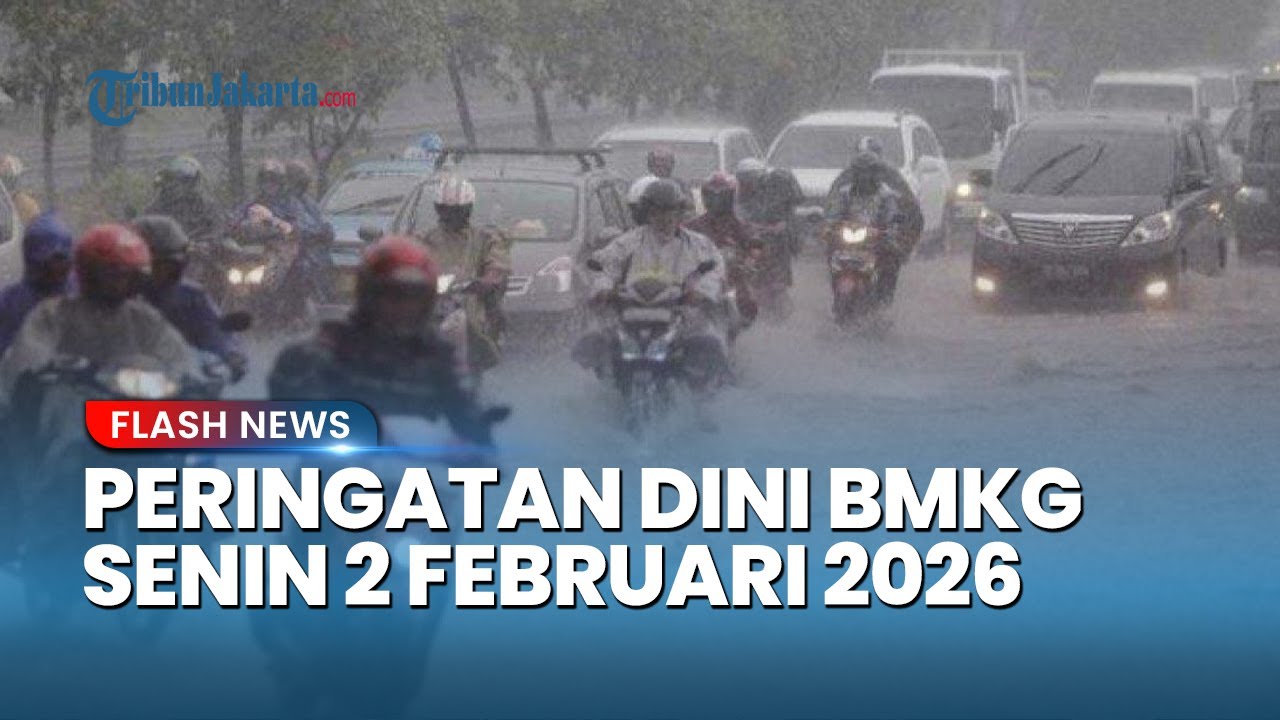 Youtube Thumnail image of : Peringatan Dini Cuaca Besok Senin 2 Februari 2026, BMKG: Waspada Hujan Lebat & Angin Kencang
